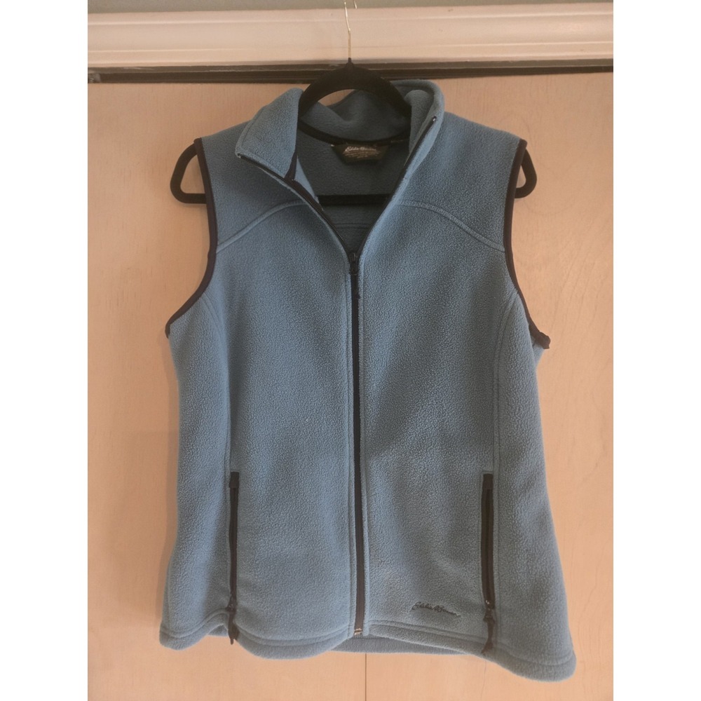 Eddie Bauer Womens Medium Blue Fleece Vest Made in Canada Full Zip Pockets